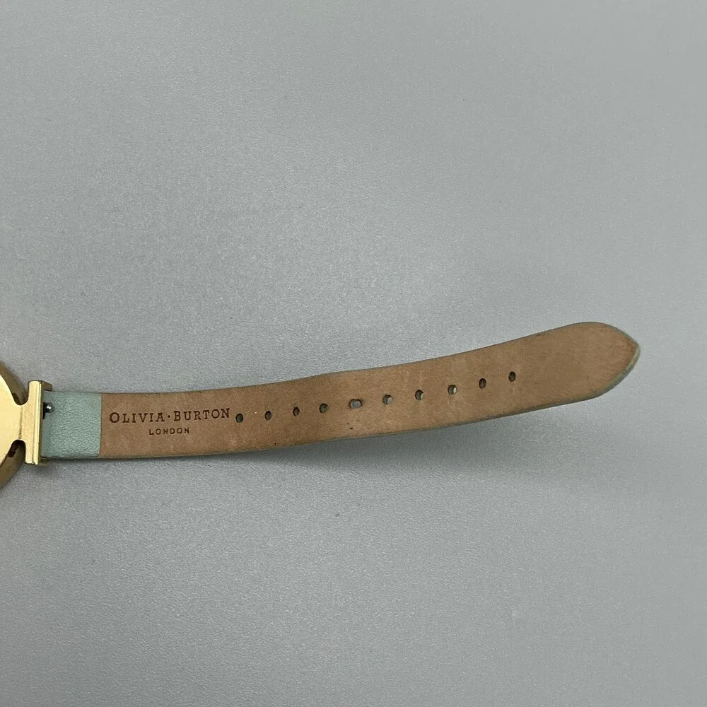 Olivia Burton Womens Watch 29mm Bee Logo Mint Green Leather Gold Tone New Batt
